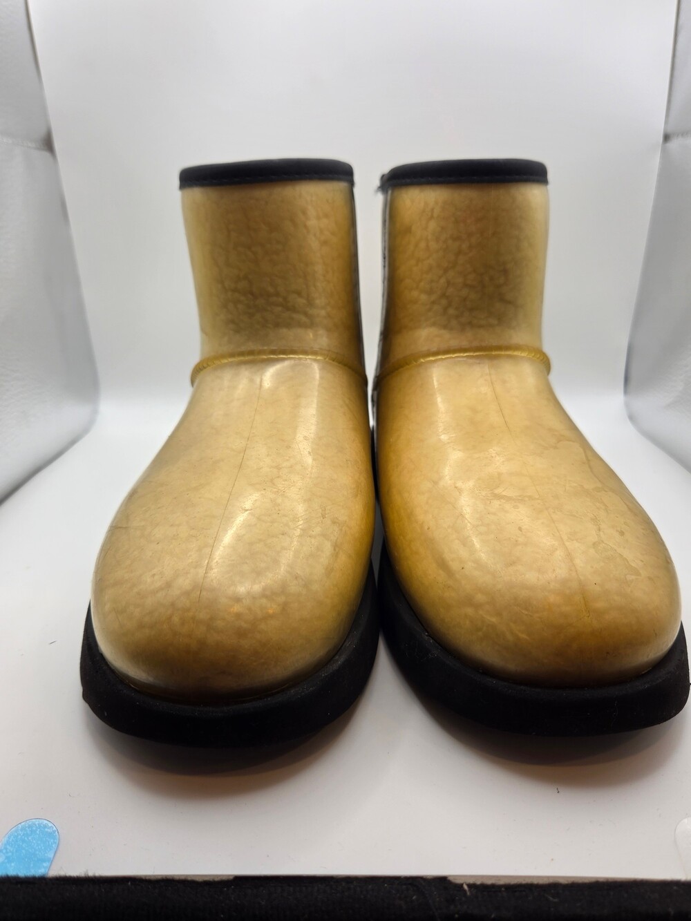 UGG Yellow Boots with Black Trim and Logo Strip on Back